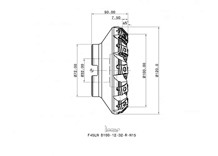 картинка Фреза торцевая F45LN D100-12-32-R-N15 от магазина Гурумарт