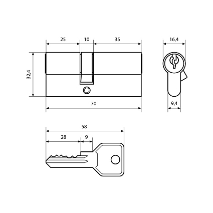 Стандарт Z.I.70-5K (25x10x35) CP 5кл англ.ключ/ключ Цилиндровый механизм   от интернет площадки Гурумарт