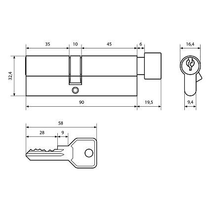 Стандарт Z.I.90В-5K (35x10x45B) CP 5кл англ.ключ/верт. Цилиндровый механизм   от интернет площадки Гурумарт